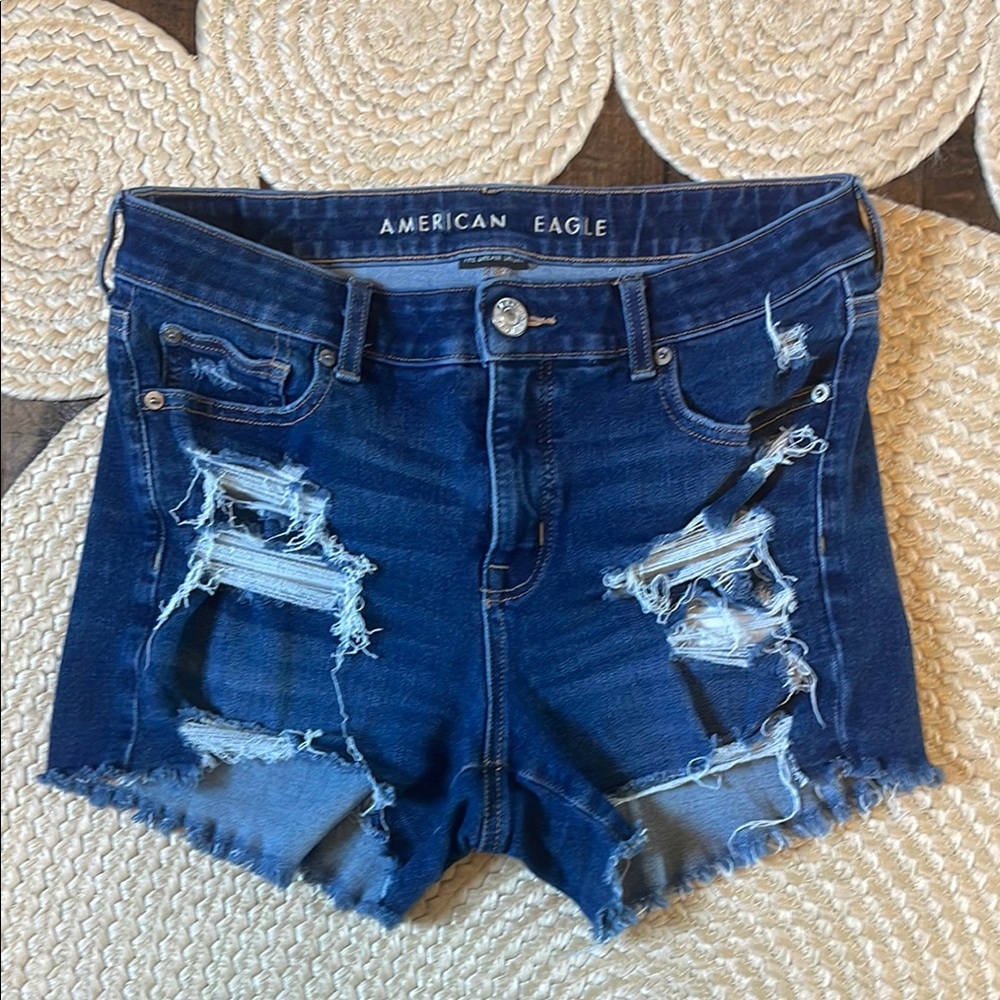 American Eagle Outfitters Blue Jean Shorts Distressed High-Waisted